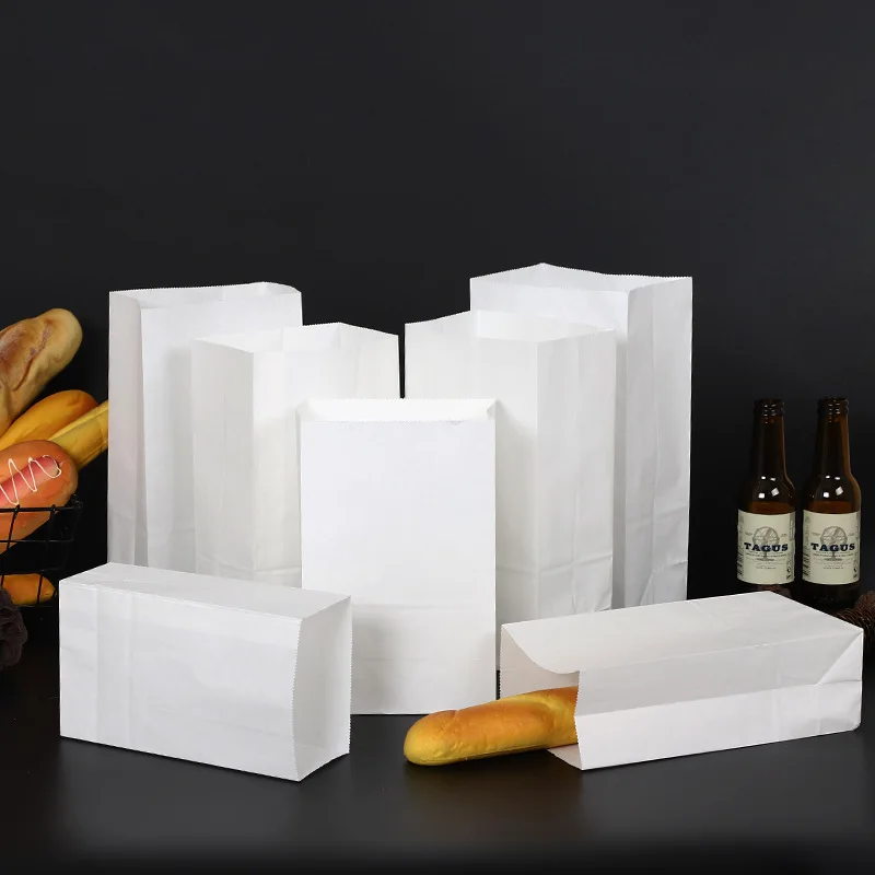 

50pcs White Kraft Paper Bag Gift Bags Packing Biscuits Food Bread Cookie Nuts Snack Baking Package Takeout Eco-friendly Bag