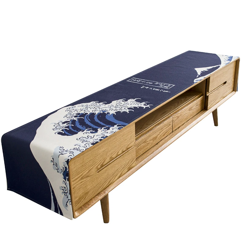 

Japanese Great Wave Crane Table Runner Waterproof and Oil-proof Table Cloth Coffee Table Tablecloth TV Cabinet Cover Cloth