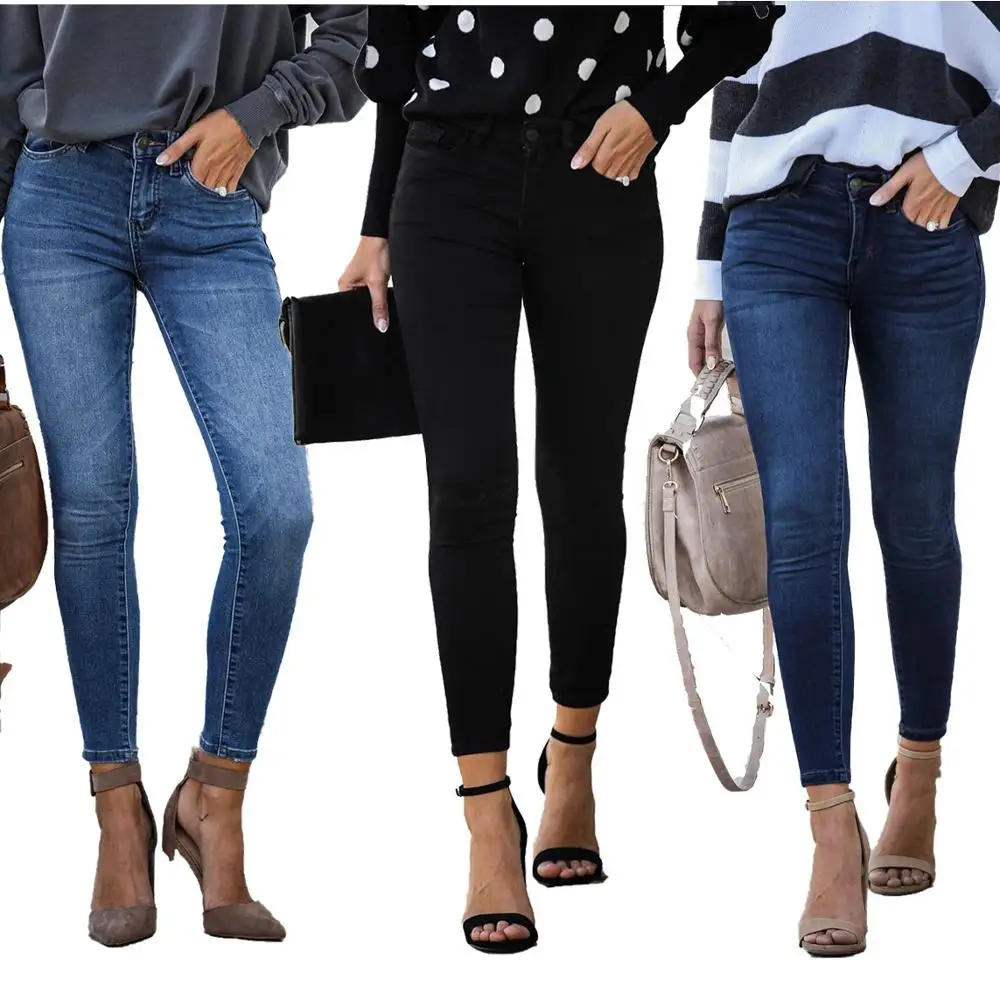 

2020 Hot Sale Woman Fashion Slim Skinny Jeans Ankle-Length Pants Street Casual Jeans Women's Clothing Wholesale drop shipping