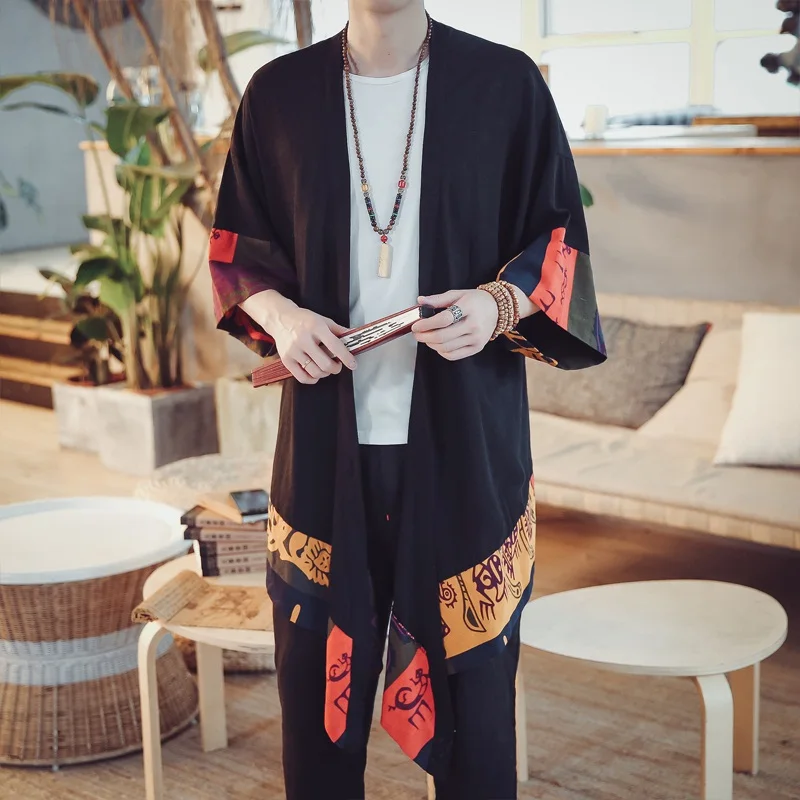 Men's kimono Japanese yukata men male vintage clothing linen Japanese kimono man shirt streetwear haori cosplay jacket 11308