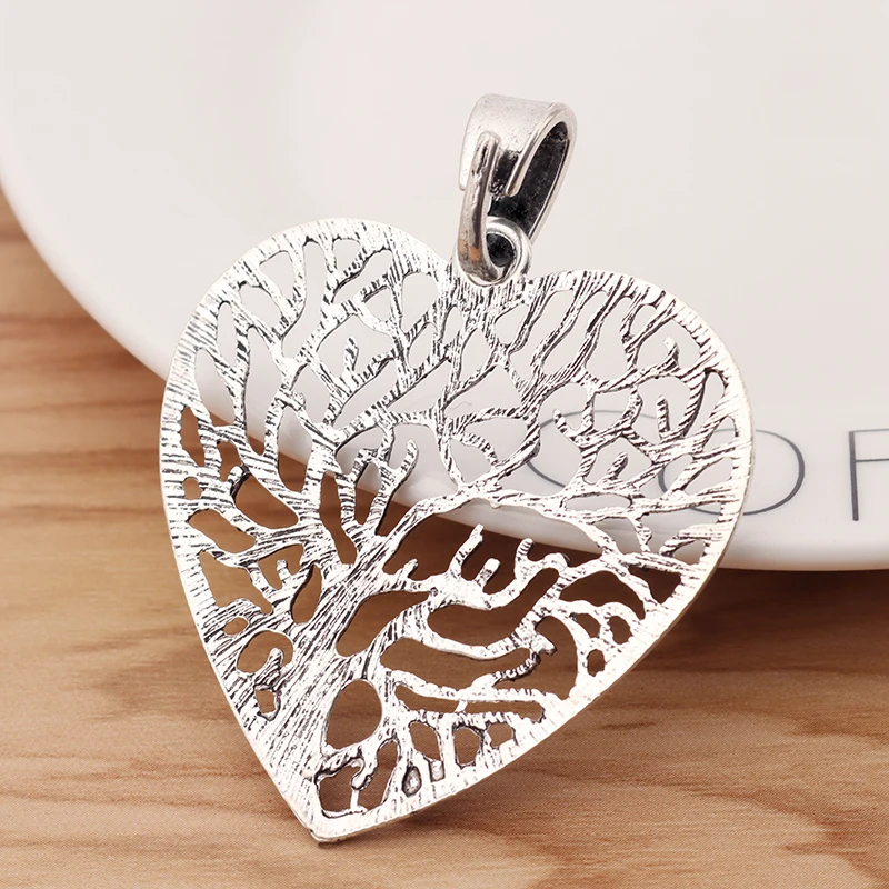 2 Pieces Tibetan Silver Large Tree Life Heart Charms Pendants for Necklace Jewellery Making Findings 65x50mm