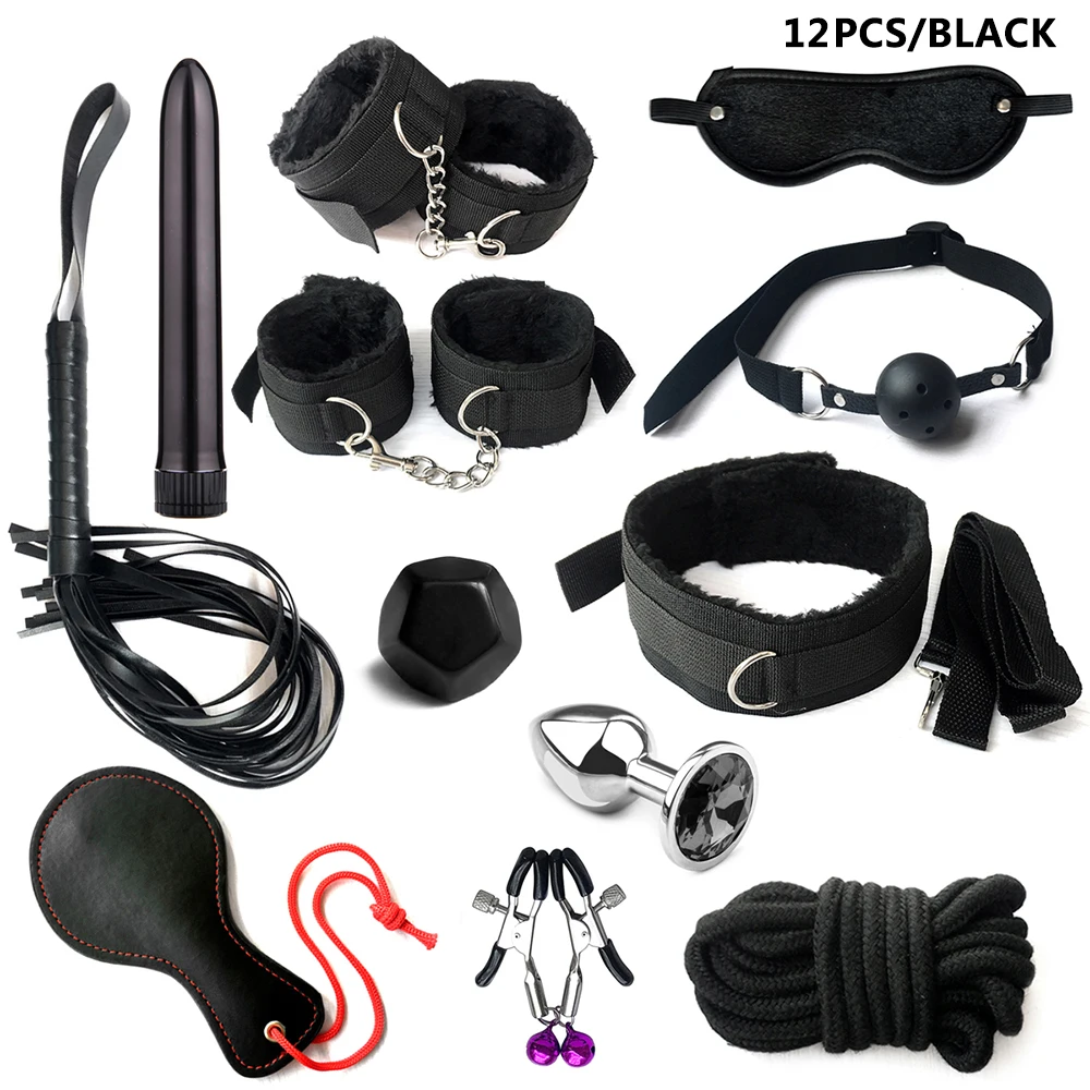 Bed Bondage Set For Adult Game Erotic PU Leather BDSM Kits Handcuffs Whip Gag Anal Nipple Clamps Rope Sex Toys Women 5