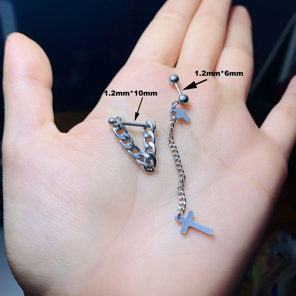 Immagine 5: 1 pz in acciaio inox elica Piercing conchiglia orecchino croce ciondola catena cartilagine Body Piercing gioielli 16G1.2mm Punk coreano assonnato