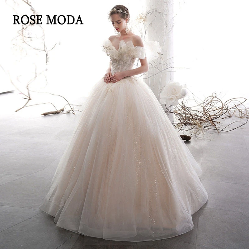 Rose Moda Berkilauan Quinceanera Gaun Gaun Pengantin Putri Debutante Gaun Renda Kembali