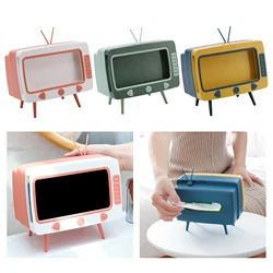 Creative 2 in 1 TV Shape Tissue Box Dispenser Phone Stand Holder Napkin Case Organizer Paper Facial Tissues Phone Stand Holder