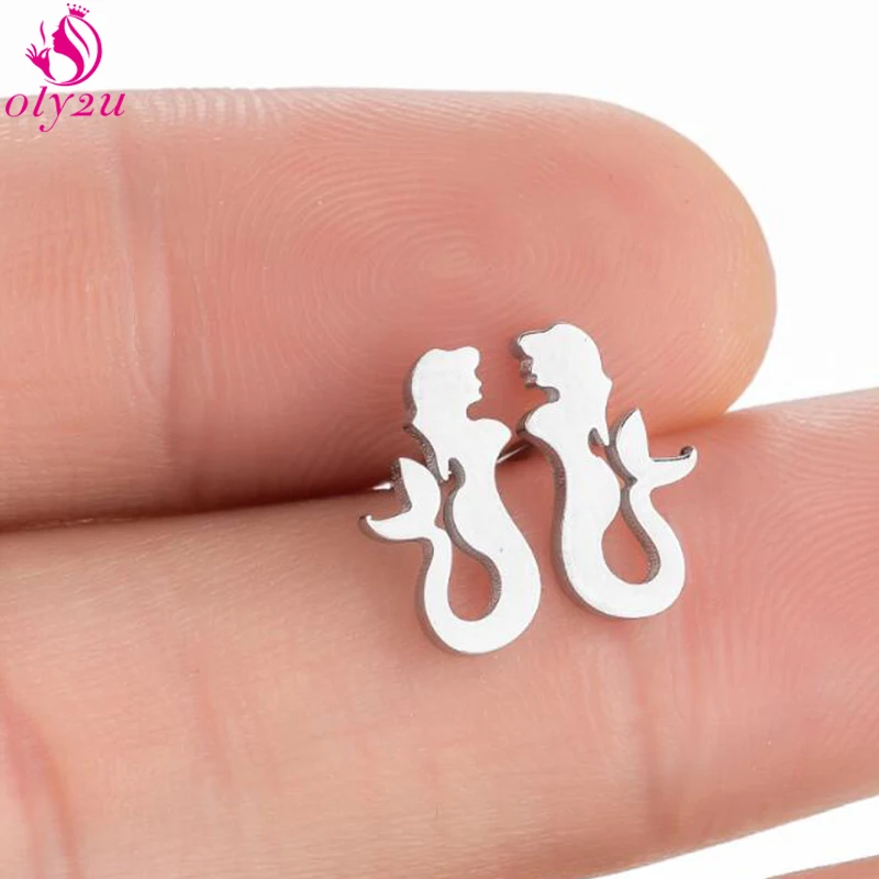 Female Girl Stainless Steel Cute Mermaid Earrings Unusual Minimalism Human Face Insect Earrings Jewelry Animal Gift Punching