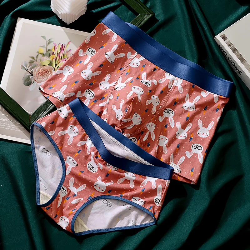 Gentle.Bear 2021 New fashion couple cartoon printing sexy middle waist Antibacterial Women Underwear Elastic Soft Men\'s Panties