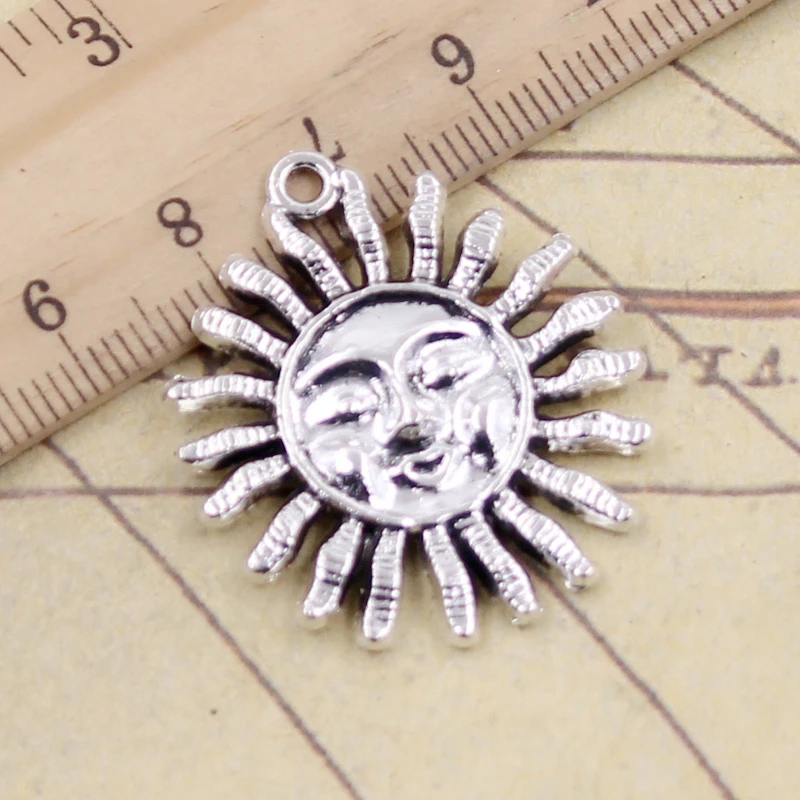 10pcs Charms Sun Face Sunburst 34x29mm Tibetan Bronze Silver Color Pendants Antique Jewelry Making DIY Handmade Craft Pendant