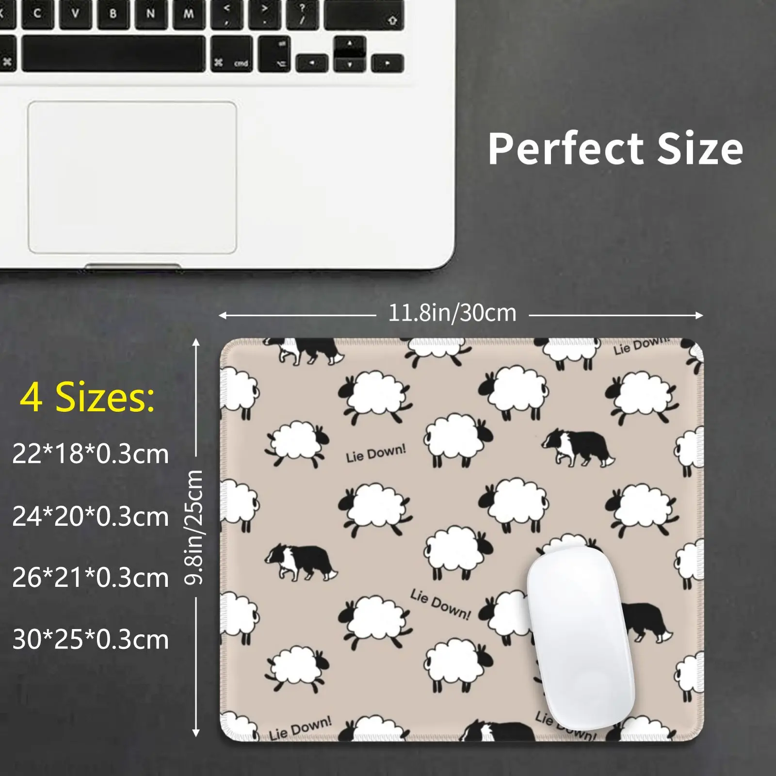 Lie Down! Mouse Pad DIY Print Border Collie Border Collie Sheepdog Lie Down Dog Dogs Sheep Sheeps