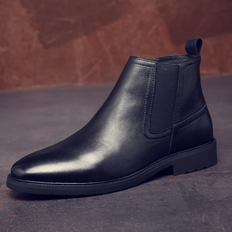 Korean style mens casual business office formal dresses chelsea boots black soft leather shoes autumn winter boot ankle botas