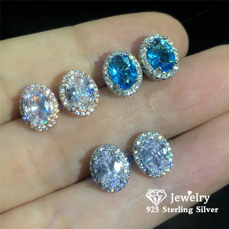 CC Stud Earrings For Women Oval Shape Cubic Zircon Wedding Engagement Party Accessories Fine Jewelry CCE594