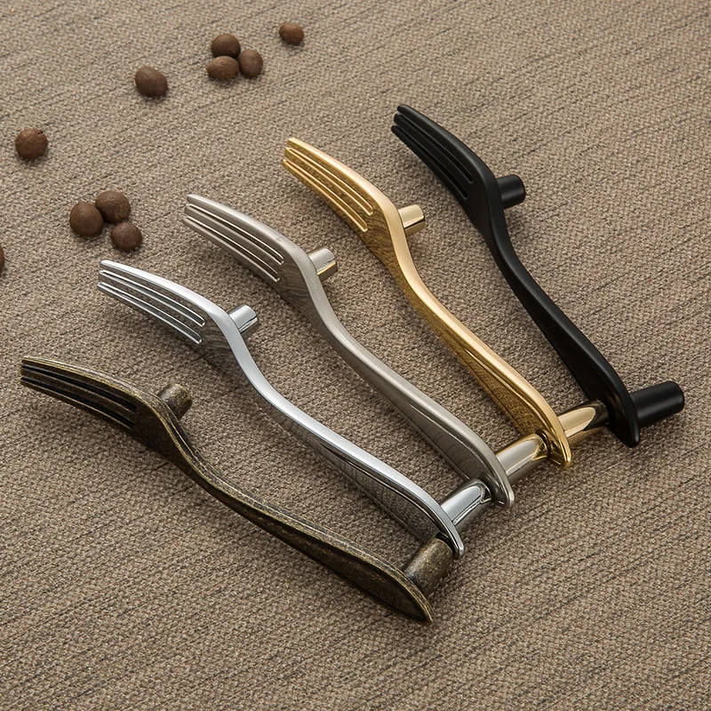 Creative Cutlery Furniture Cabinet Handle Knife And Fork Spoon Black Cupboard Kitchen Knobs Drawer Door Pull 76 Hole Distance