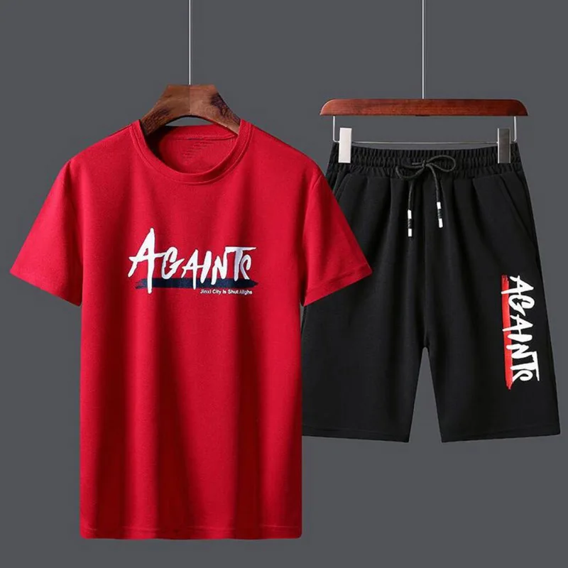 M-4XL Mannen Trainingspak Zomer Kleding Sportkleding Tweedelige Set T-shirt Shorts Merk Track Kleding Mannelijke Sweatsuit Sport Past