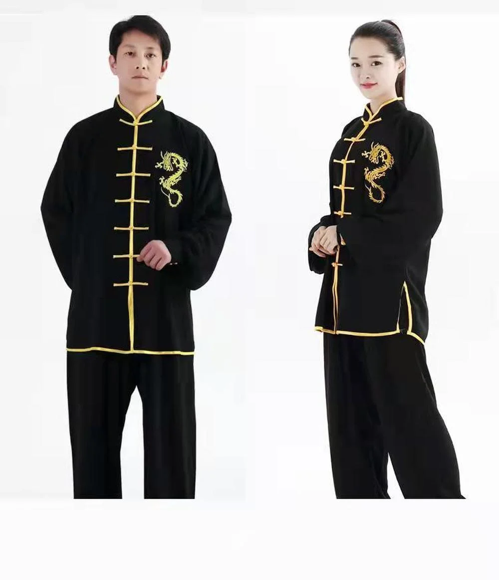 การออกกำลังกายชุด Dragon Kung Fu ชุดแขนยาว Tai Chi เสื้อผ้าจีนพื้นบ้านแบบดั้งเดิม Taiji กลางแจ้งกีฬาตอนเช้า