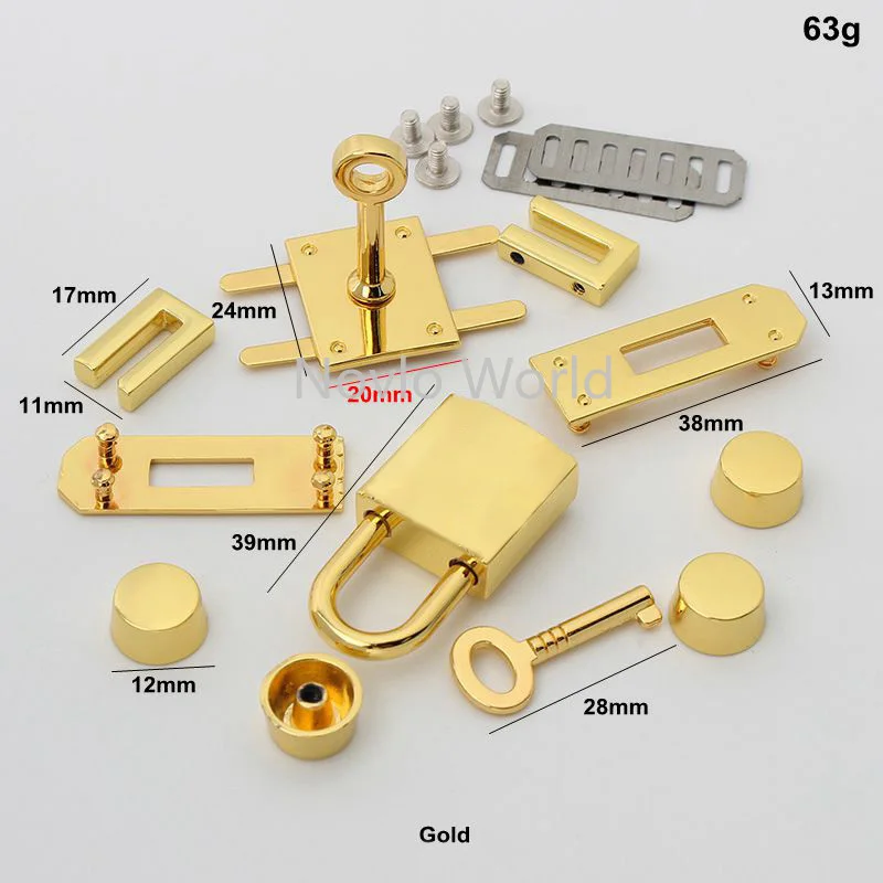 2-10sets Gold / chrome Full set of lock for woman purse bag accessories, A set lock for Handbag Repair