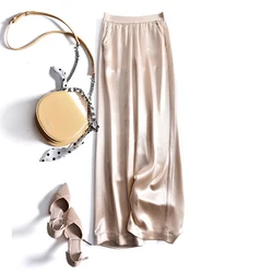 Acetate satin straight-leg casual pants women's loose size 2021 spring and summer fashion thin loose high-waisted wide-leg pants