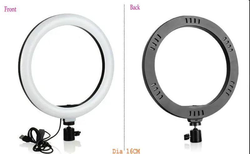 Ringlight com led de 6 polegadas e 8 polegadas, alimentado por usb, com luz regulável, para câmera de maquiagem, fotografia, celular, youtube, live, transmissão de vídeo