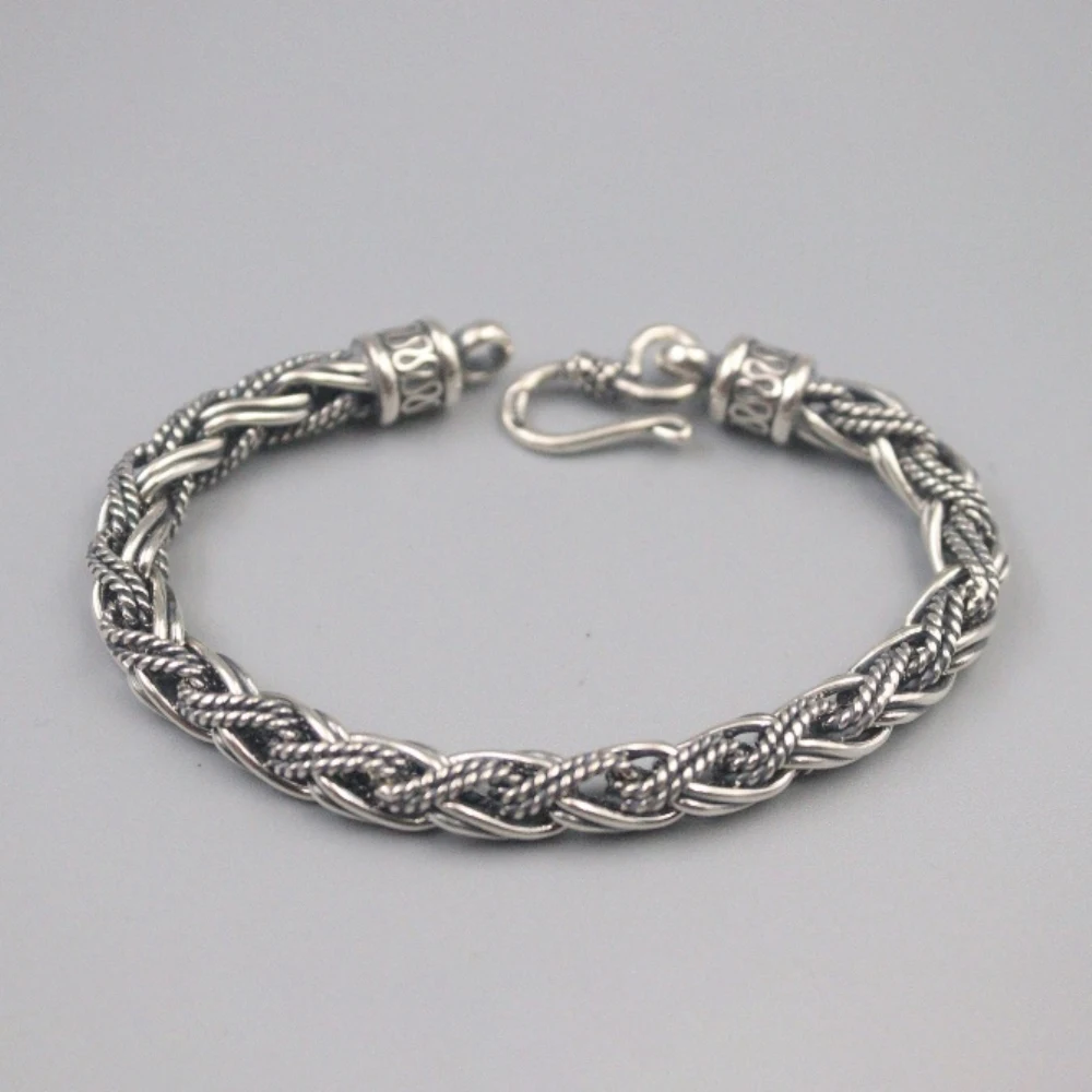 

Pure 925 Sterling Silver Bangle 7mm Braided Twisted Rope Chain Bracelet Men Gift 34-35g / 19cm