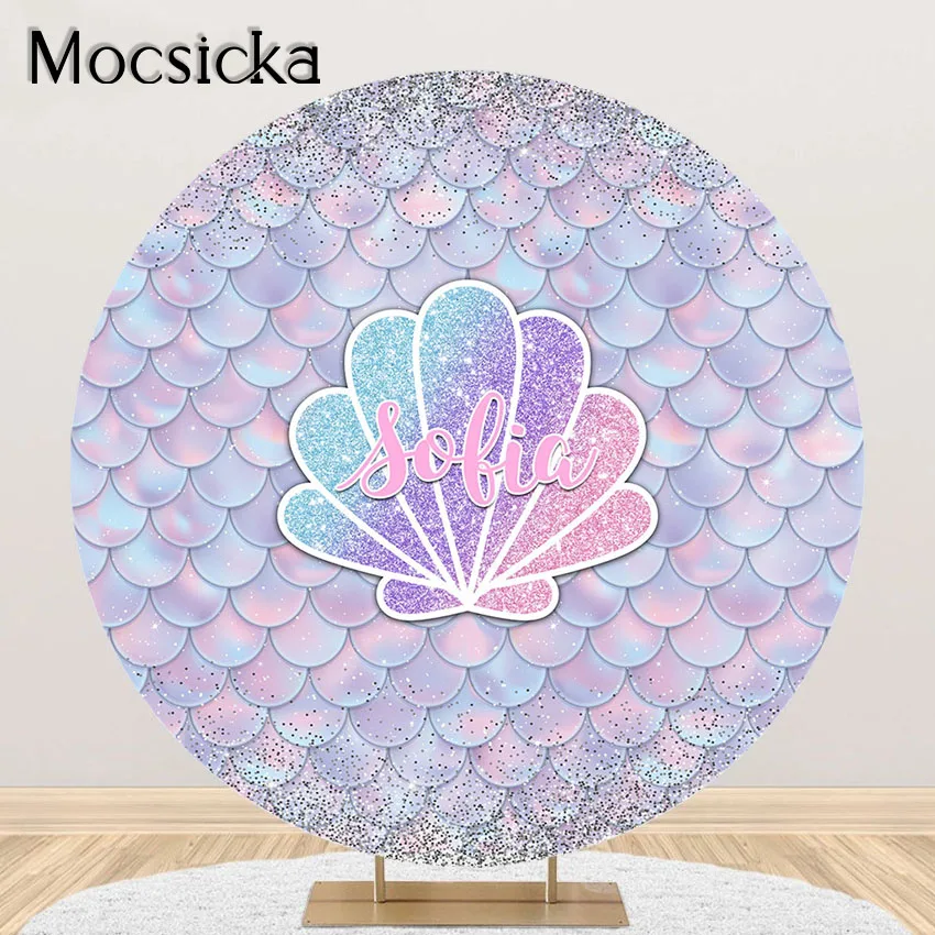 

Mocsicka Mermaid Party Decoration Backdrop Mermaid Scales Glare Birthday Custom Round Circle Cover Photoshoot Background