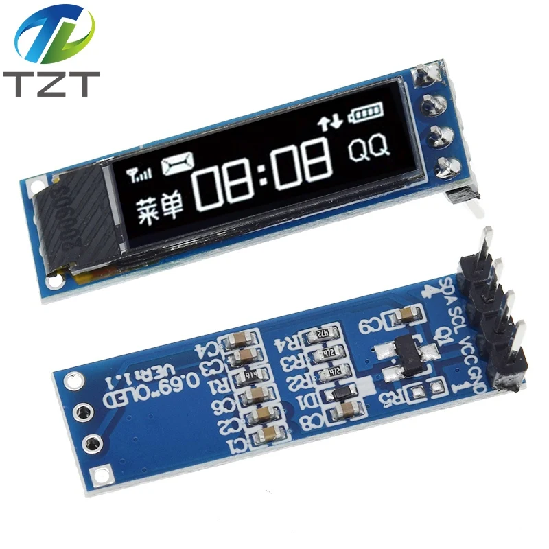 Módulo de pantalla OLED de 0,69 pulgadas, tablero de Control de pantalla LCD SSD1306 de 0,69 pulgadas, 96x16, interfaz IIC para Arduino 3-5,5 V