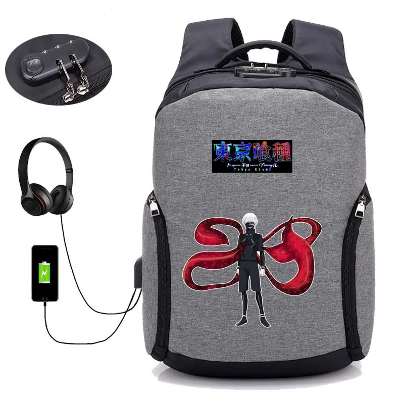 anime Tokyo ghouls Backpacks USB Charging Backpack Teenagers student bookbag Laptop bag Anti-theft Bags men women travel package