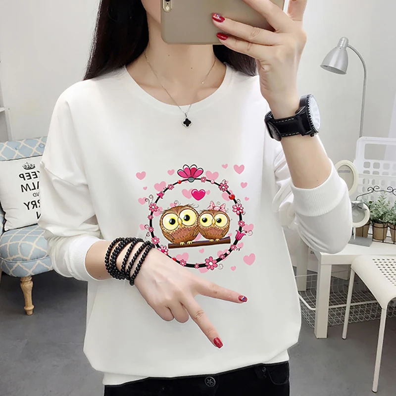 Cartoon Print T Shirt Women Long Sleeve T-Shirts Autumn Casual O-Neck Korean Style Loose Woman Clothes Tee Shirt Femme Camisetas