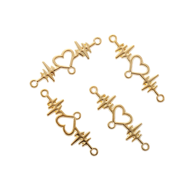 20pcs  Wholesale 6 Color Heartbeat Connector Charms Alloy Metal Pendants For Handmade Jewelry Accessories Making image 5