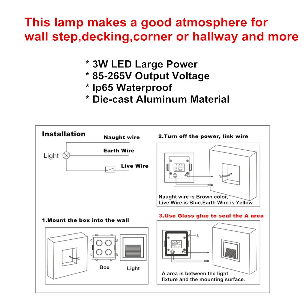 3w pir detector de movimento + sensor de luz led passo luzes da escada impermeável ao ar livre recessed led footlight recessed canto lâmpada 85 265v