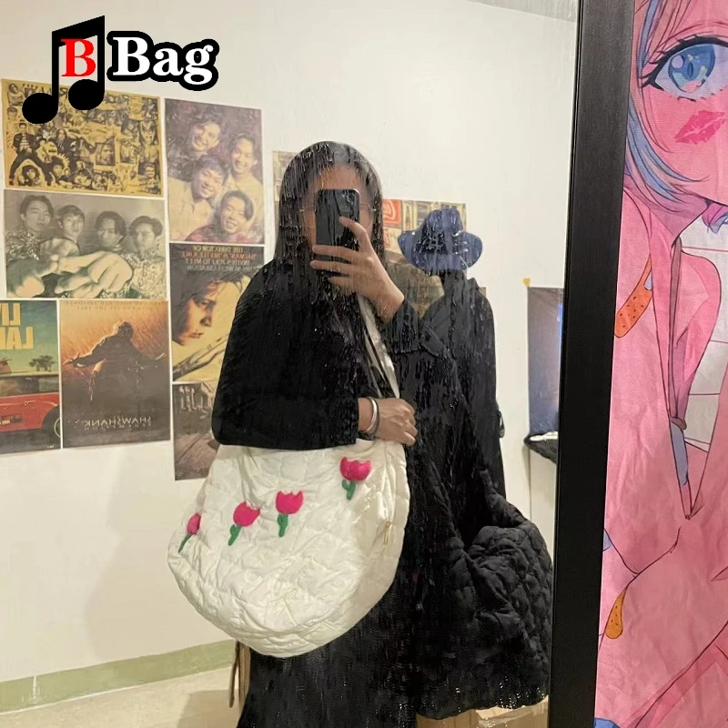 Harajuku Fashion Tulips Shoulder Bag tote Women's Retro Fold Cloud Bag Messenger Bag Lolita Girls Large Capacity Handbag Female