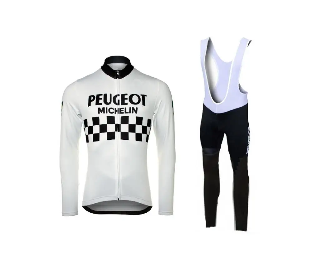 

PEUGEOTful TEAM WHITE Retro Classic Spring Summer Long Sleeve Cycling Sets Racing Bicycle Clothing Maillot Ropa Ciclismo