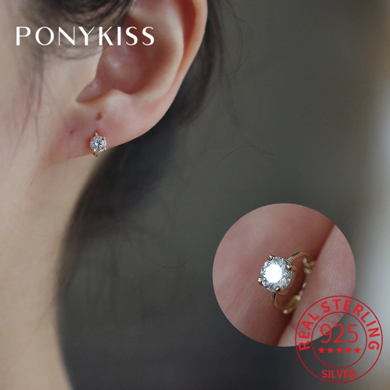 PONYKISS модные серьги из стерлингового серебра S925 с четырьмя зубцами и квадратным цирконием из 14-каратного золота с пряжкой для женщин, милые изящные ювелирные изделия, Прямая доставка