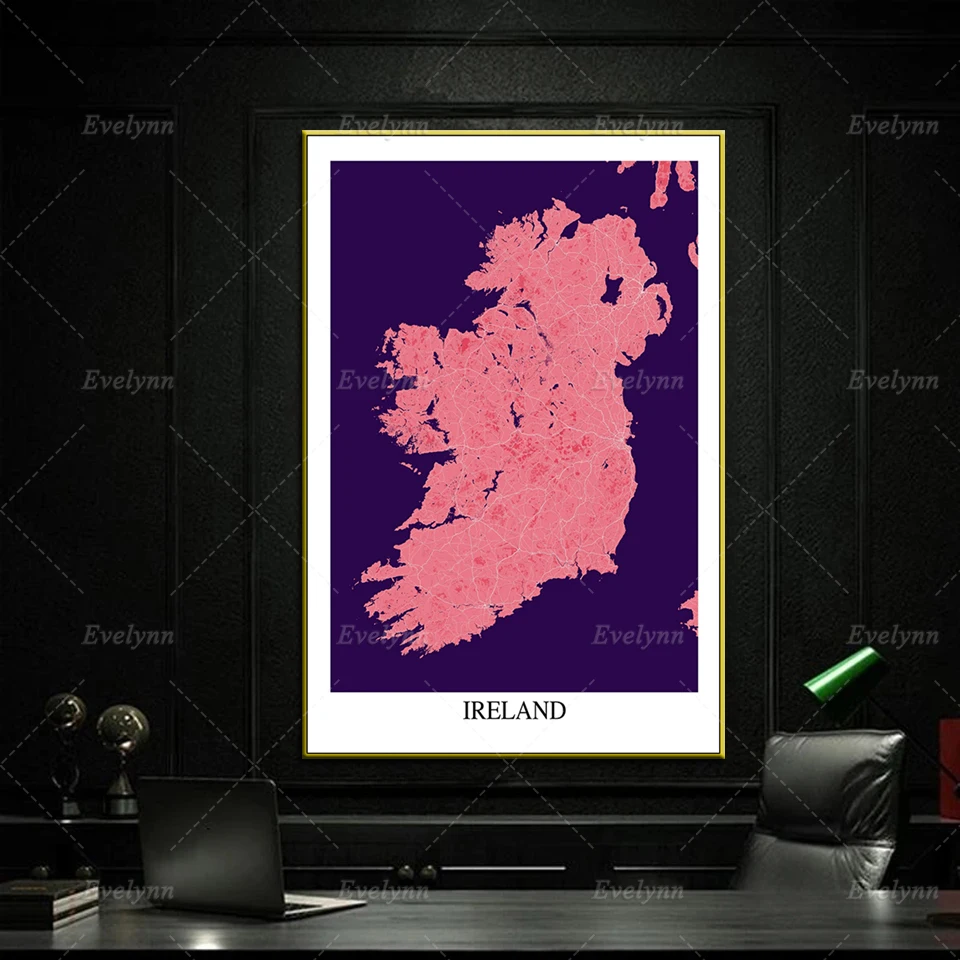 Nordic Poster Ireland Pink Purple Map Art Print Wall Art Canvas Painting Modular Pictures for Living Room Home Decor Frame Gift