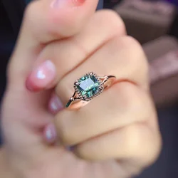 Green Moissanite Female Square Cut One Carat Wedding Anniversary Ring 925 Sterling Silver Birthday Party Jewelry