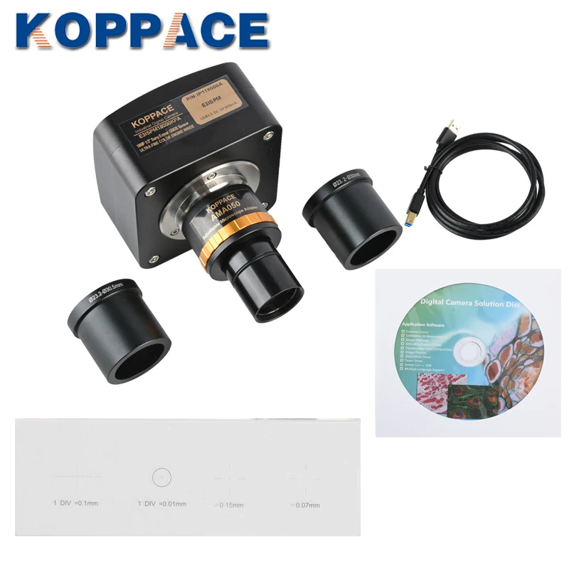 KOPPCE 18 MP Microscope Camera USB3.0 Adjustable Focus 0.5X Industrial Camera Electronic Eyepiece 23.2mm to 30mm Und 30.5mm