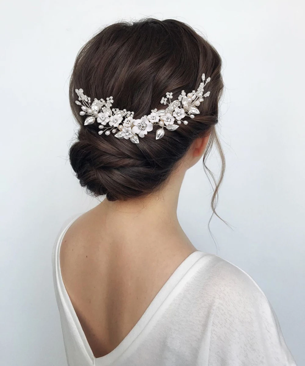 Peigne à cheveux en argent pour mariée, fleur irrigation douce et cristal, coiffure de mariage et de fiançailles, accessoires pour cheveux pour femmes, bijoux en gros, jardins 337