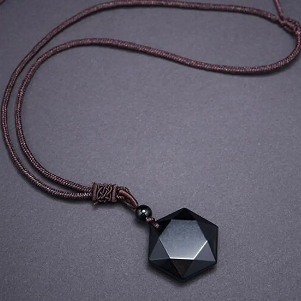 1Pcs High Quality Women Men Fashion Black Obsidian Stone Hexagram Shape Pendant Necklace Jewelry Sweater Chain Ornaments