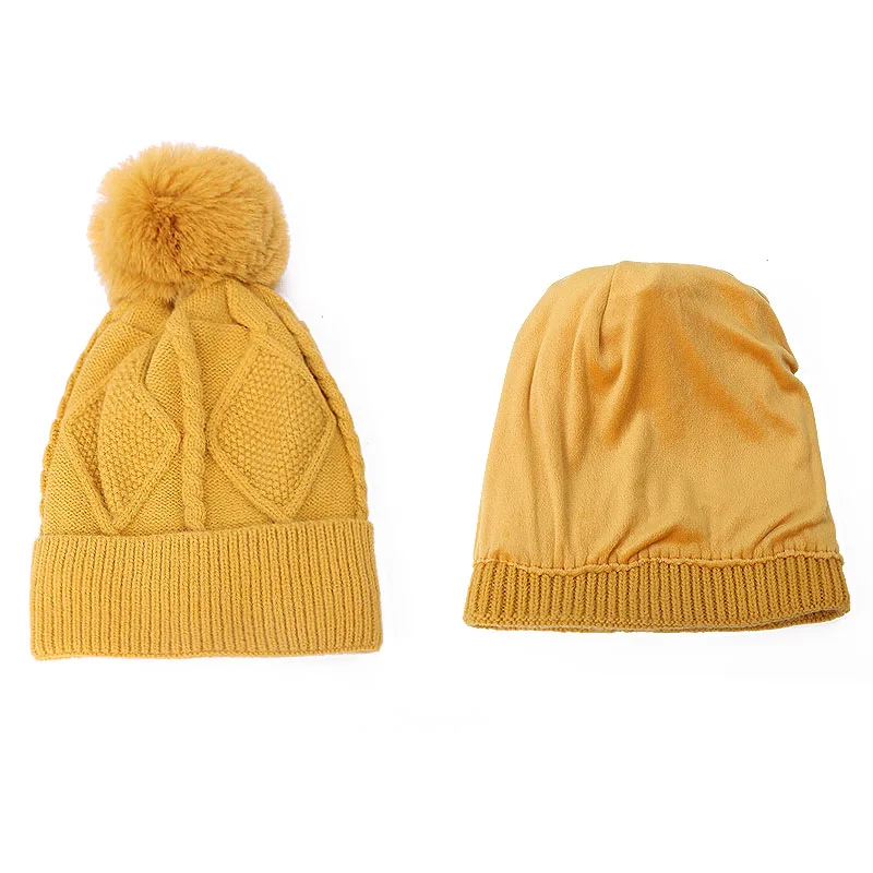 Women\'s Hat and scarf Gloves set three Pieces for Women Winter Kitted Wool hats for Girls Thick Warm Pom Hat scarf Glove Set