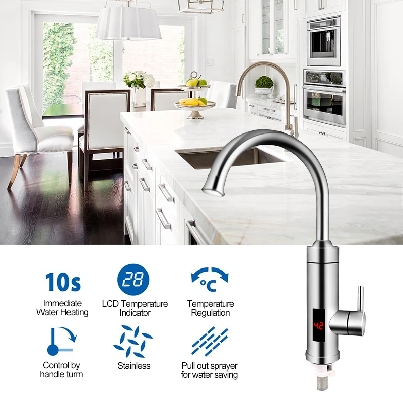 TINTON LIFE Máy Nước Nóng Màn Hình Hiển Thị Nhiệt Độ Bếp Tankless Liền Vòi Nước Nóng 3000W