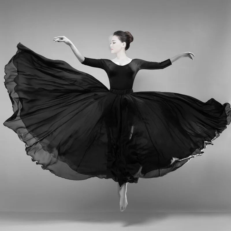 Trajes de dança flamenco cor sólida chiffon fino elegante solto saias oversized palco desempenho roupas macio prática roupas