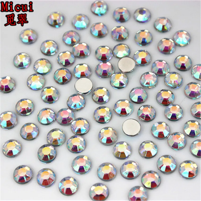 Micui  Round Acrylic Non Hotfix Rhinestone Flatback Crystal AB 3D Nail Art Rhinestones For Nail Art Garment Decorations MC258
