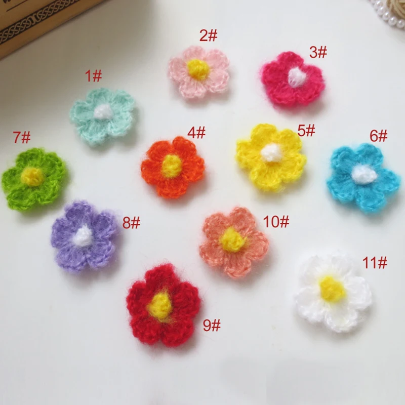 Knitting Flower Applique for DIY Needlework, Woolen Yarn, Handmade Crochet, Cloth Paste, Sewing Accessories,3cm, 120 PCs/Lot,168