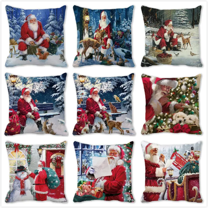 

Christmas Pillows Decor Throw Pillow Covers 18x18in Santa with Gifts Printed Cushion Cover Home Deocrative Pillowcase for Xmas