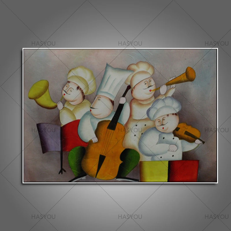 Unframed Modern Pure Handpainted Oil Painting On Canvas Lovely Cooker Play Music Painting Modern Home Decoration Art Picture