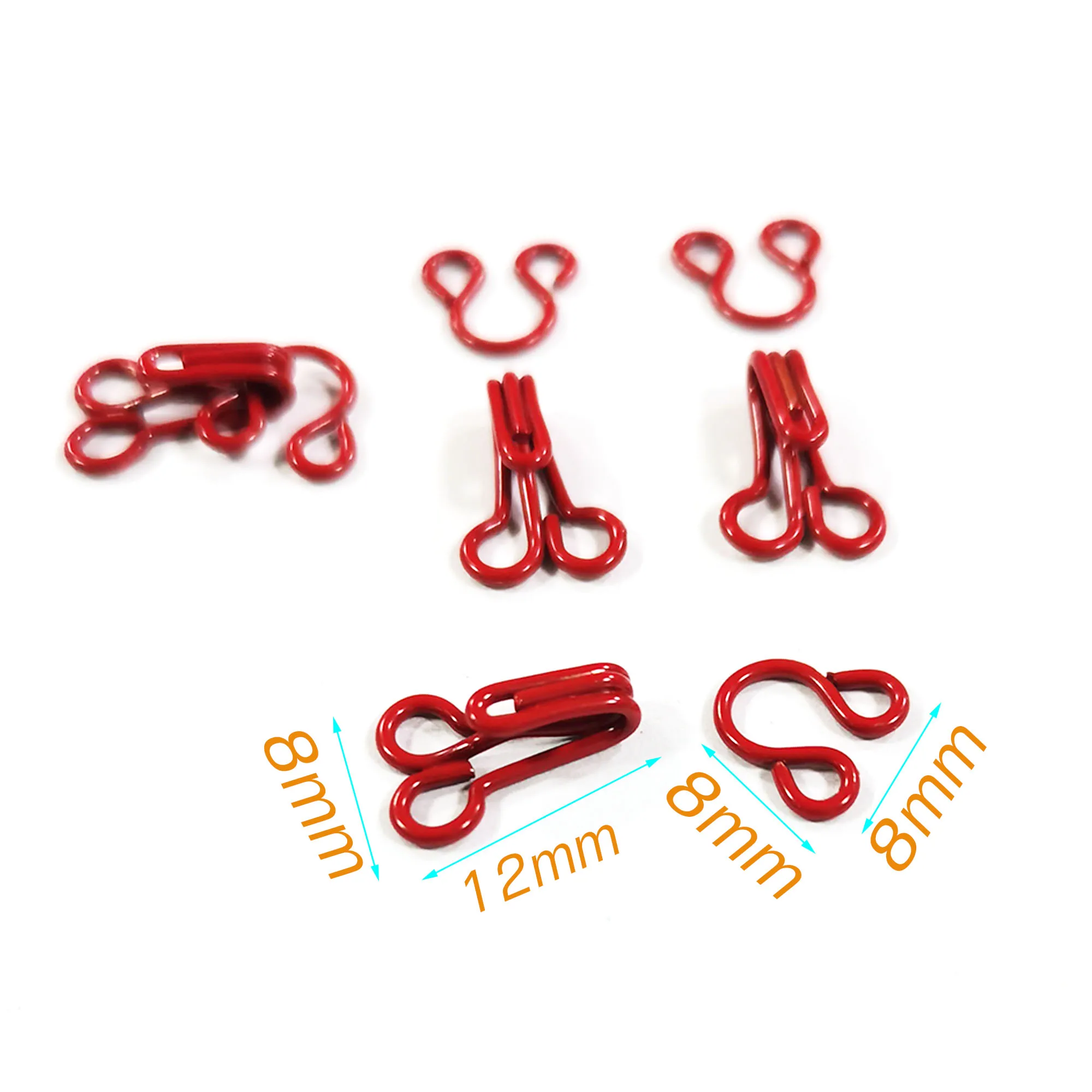 50 sets Red Hook Eye Closure Hook and Eye Clasp Clothing Hook Sewing Hook Copper Hook and Eye Sets Hook and Eye