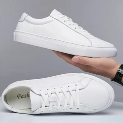 Men Casual Shoes Luxury Men Flats Fashion White Sneakers Lace Up Genuine Leather Shoes Footwear Sneakers White