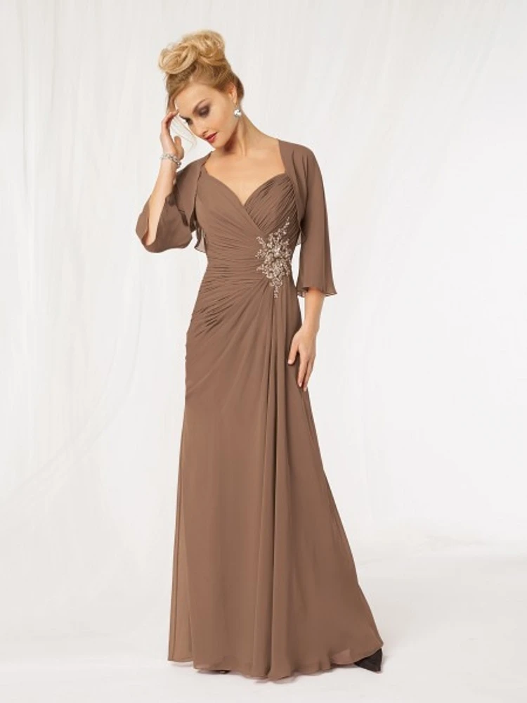 Mãe elegante da noiva vestidos com jaqueta chiffon apliques brown noivo vestidos de mãe para casamentos uma linha longa