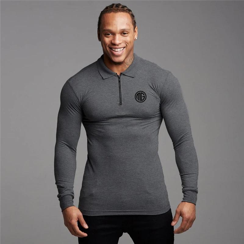 Running Polo Shirt Male Tights Sport Long Sleeve T-shirt Cotton Tops Tees Muscle Men Compression Shirt Gym Fitness Clothing