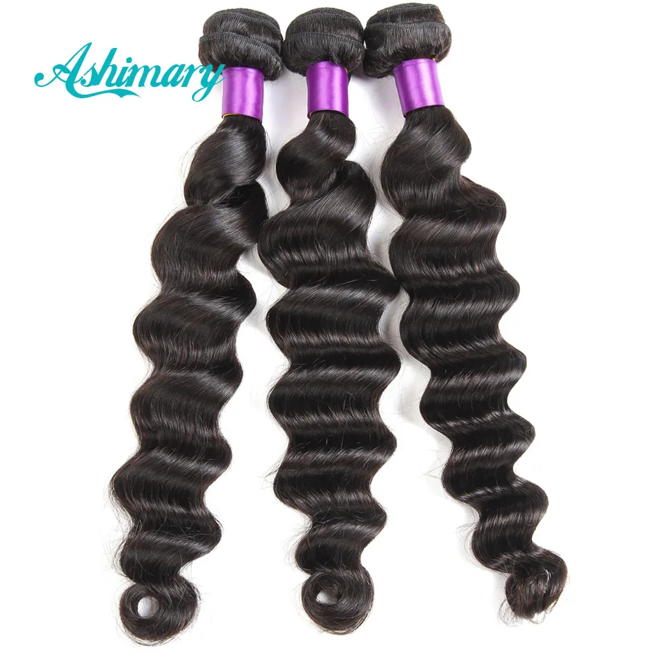 

Ashimary Brazilian Loose Deep 4 Bundle Deals 8-26 Inch Human Hair Bundles Remy Hair Extensions Natural Black Color