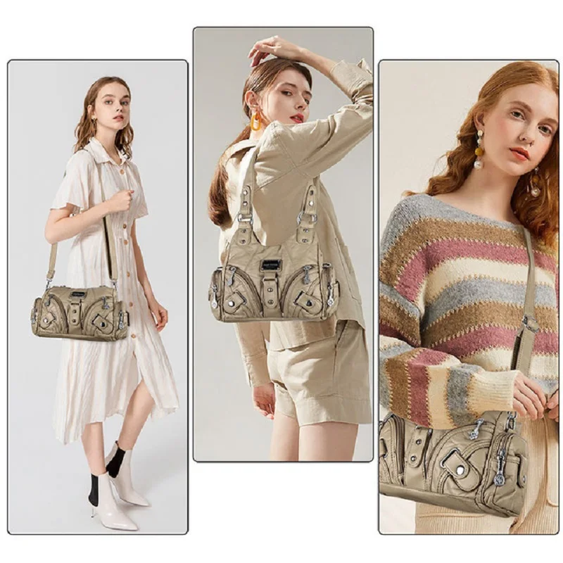 Angelkiss-Bolso de mano pequeño con asa superior para mujer, Cartera de hombro con múltiples bolsillos, bolso de mano para teléfono