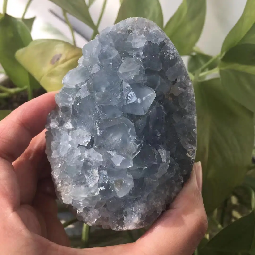 Natural celestite geode quartz cluster crystal specimen healing